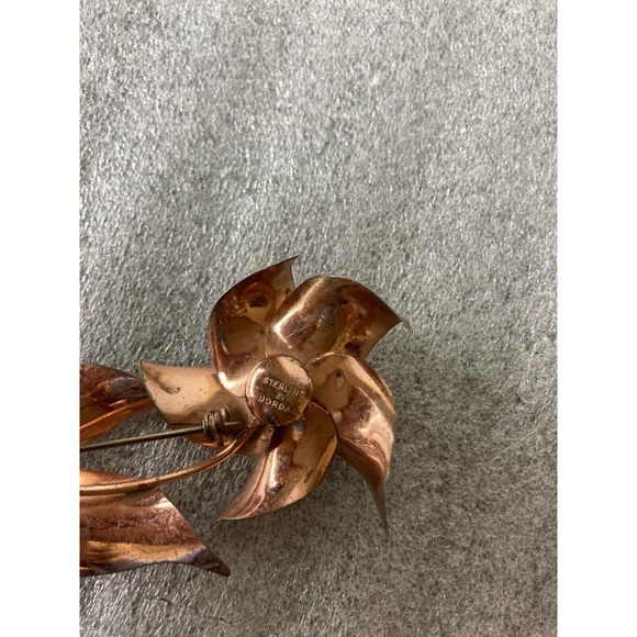 Vintage Sterling by Jordan Gold Blue Rhinestone Floral Brooch Pin Mid Century - Picture 4 of 7